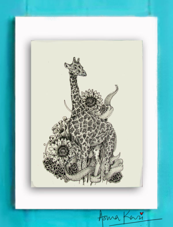 19 Jersey Giraffa ShortLegski, 2016 Pen & Ink drawing by Asma Kazi+